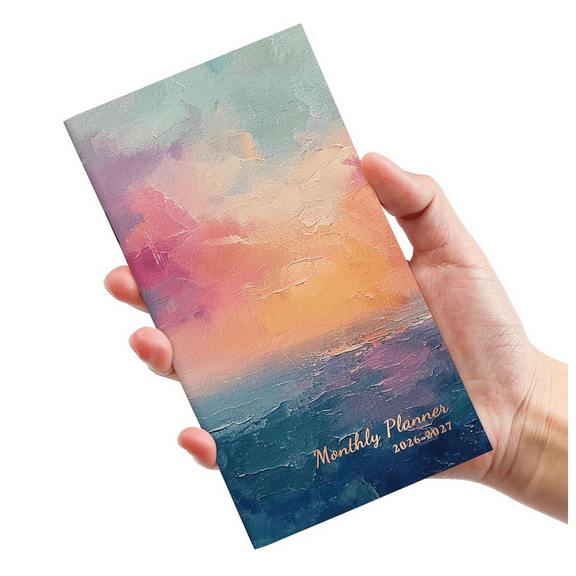 Pocket Calendar 2026-2027 for Purse, Two Year Monthly Planner Pocket Size 6.5" x 3.5", Jan 2026 - Dec 2027 Monthly Planner Small Calendar for School, Work and Home - (Sunset)