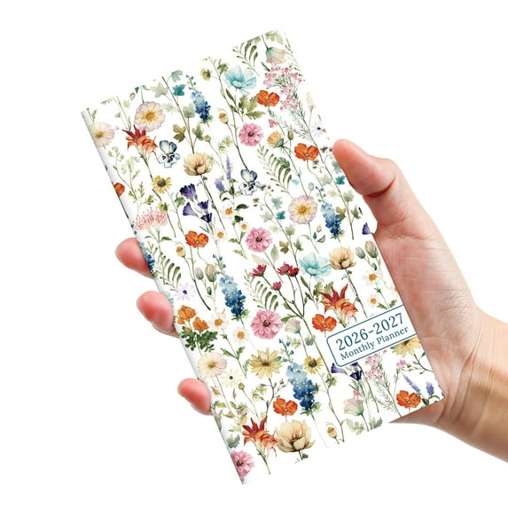 Two Year Pocket Calendar 2026-2027 - 6.5"x3.5" Small Monthly Planner for Purse (Jan 2026-Dec 2027) - Wildflowers