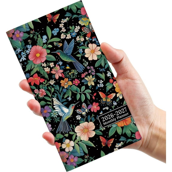Pocket Calendar 2026-2027 for Purse, Hummingbird Print Two Year Monthly Planner Pocket Size, Small Size (6.5" x 3.5")