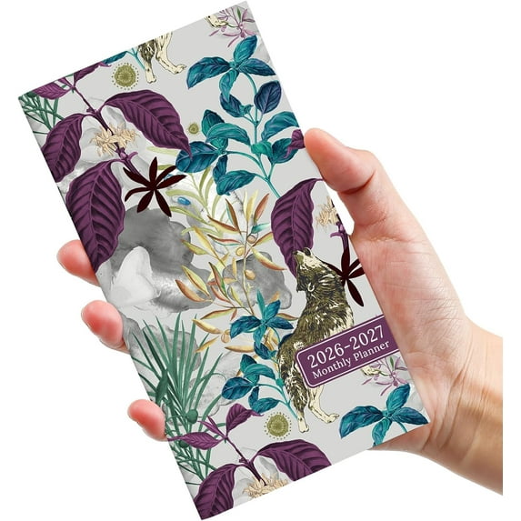 2026-2027 Pocket Size Monthly Planner - 6.5"x3.5" Two Year Calendar for Purse - Jungle