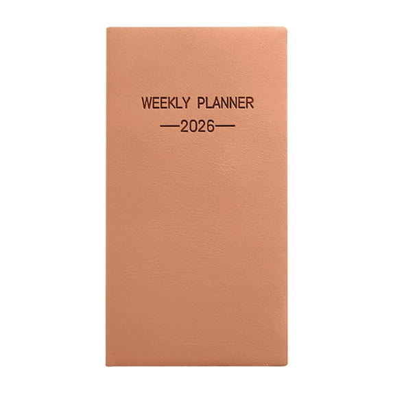 Pocket Calendar Weekly Planner - 2026 A6 Slim Travel Notebook Organizer,Thick Ink Resistant Monthly Layout,Leather Hardcover Cover Design,For Office Home Purse Scheduling Planning Supplies(Pink)