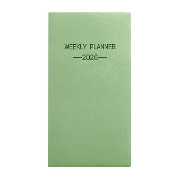 Pocket Calendar Weekly Planner - 2026 A6 Slim Travel Notebook Organizer,Thick Ink Resistant Monthly Layout,Leather Hardcover Cover Design,For Office Home Purse Scheduling Planning(Light Green)