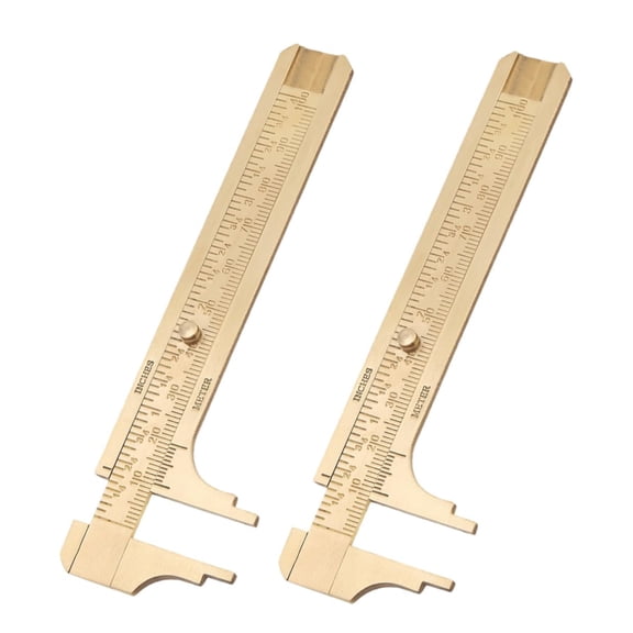 Pocket Caliper 2 Pack with Brass Dual Scale Ruler, Manual Vernier Measuring Tool Gold
