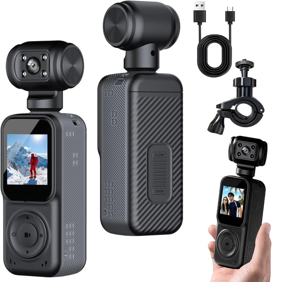 Pocket Camera, 4K Body Camera with Audio and Video Recording, Dual Light & 7-Hour Battery, 270Manual Rotating Lens, Clip/Strap Options, EIS Stabilization for Meeting and Daily Use