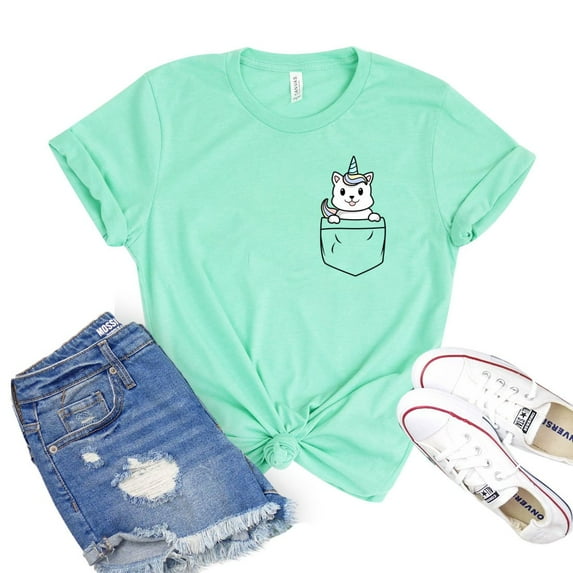 Pocket Cat Shirt Women's Kitty T-shirt Kitten Shirts Animal Lover Tshirt Meow Tee Pet Lover Gift