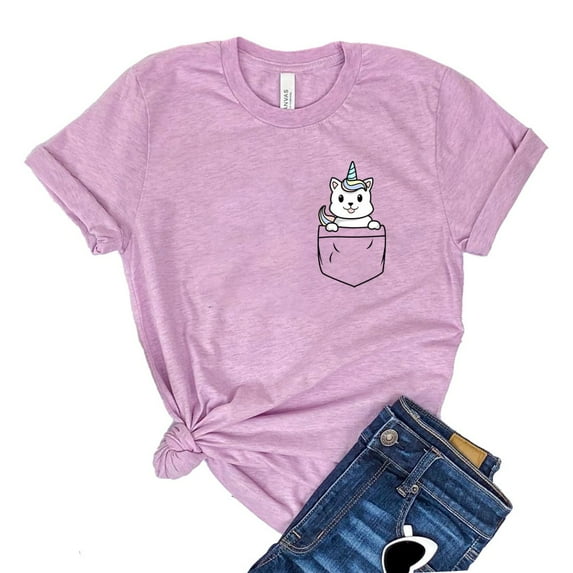 Pocket Cat Shirt Women's Kitty T-shirt Kitten Shirts Animal Lover Tshirt Meow Tee Pet Lover Gift