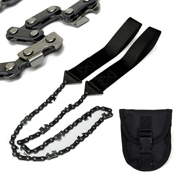 Pocket Chainsaw, Portable Hand Cutting Tool, 24.8" Manganese Steel Cutter, Nylon Grip Compact Gear, Belt Pouch, Suitable for Outdoor Wood Work