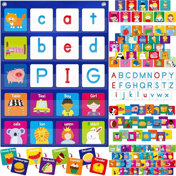 Pocket Chart, 156 Double Sided Flashcards - CVC Words,  Words & 26 Letters, CVC Literacy , Phonics Reading and Spelling Learning Tool for  Classroom