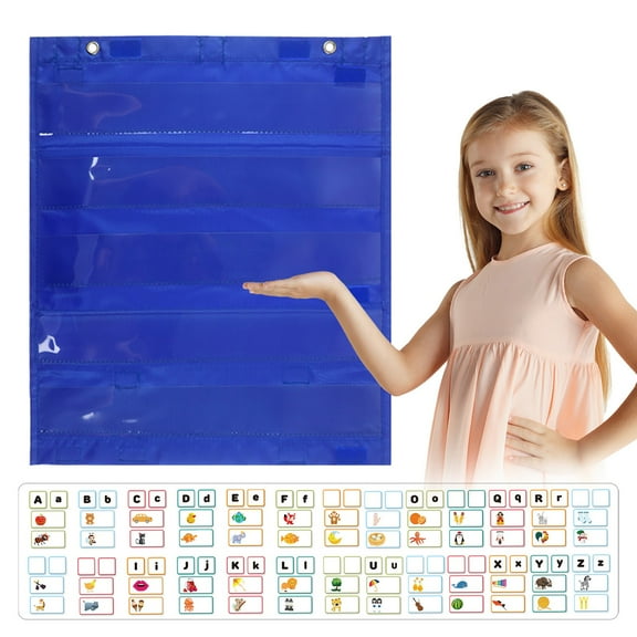 Pocket Chart Double Sided with 5+2 Pockets,prefect for Daily Schedule,Class Demonstrations,Classroom Office Home Activities Daily Schedule,Blue,1PC