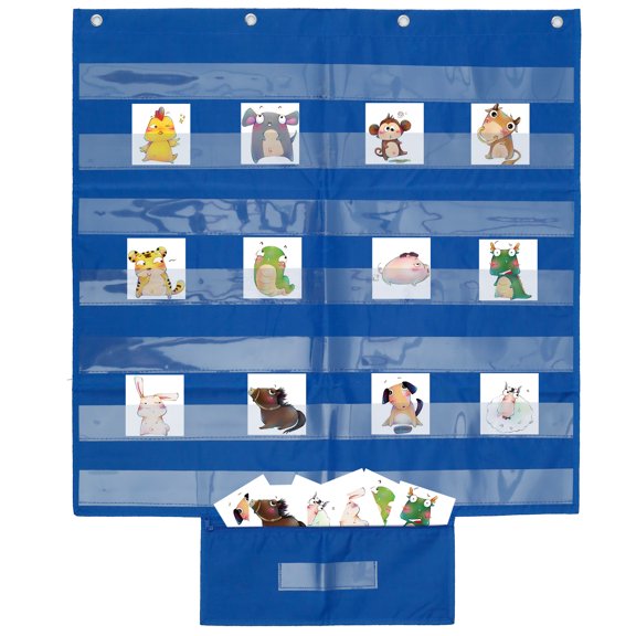 Pocket Chart Sentence Strip Holder with 7 Plus 1 Pockets Large Classroom Pocket Chart Hanging Daily Schedule Pocket Chart 28x28inch Teaching Pocket Chart Educational Pocket Chart for Classroom Blue