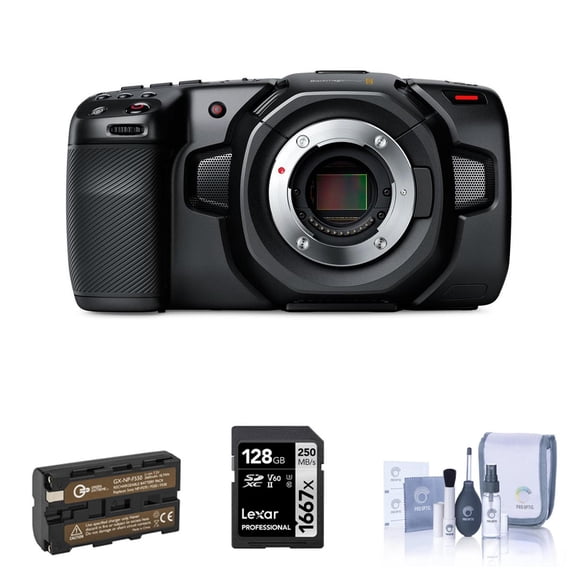 Pocket Cinema Camera 4K Bundle with 128GB SD Card, Extra Battery, Cleaning Kit