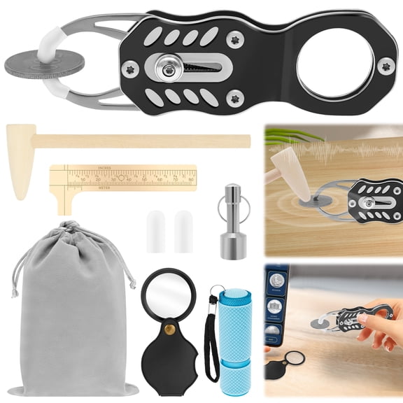 Pocket Coin Tester Kit Portable Changes Resonance Testing Tool with Hammer and Magnifying Glass for Collectors