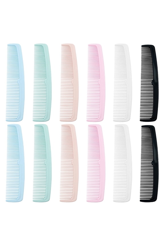DF 12PCS Dual Density Hair Pocket Comb, Pocket Size Plastic Detangling Combs for All Hair Types, Fine & Wide Tooth Comb Set for Women, Men, Kids, Home & Travel Use