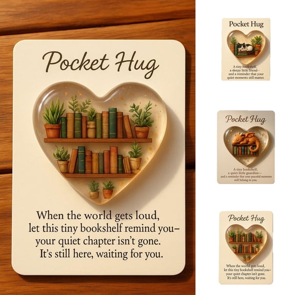Pocket Comfort Gift Card with Mini Heart-Shaped Keepsake Figurine (Dragons, Cats, Plants) – Bookshelf Desk Decor or Small Self-Care Gift