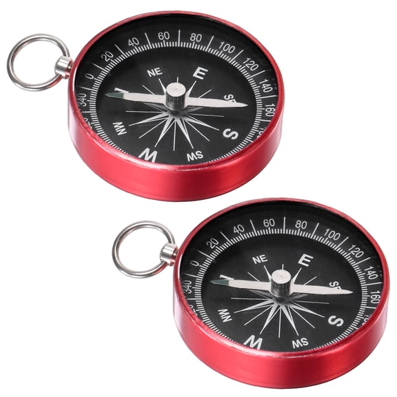 Pocket Compass [2PCS] - Survival Sports Navigation Compass with Key Ring for Hiking & Camping - [Rose Red]
