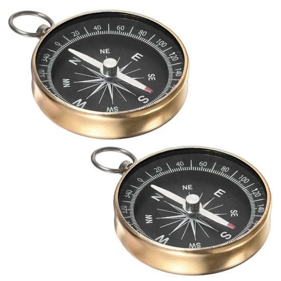 Pocket Compass [2PCS] - Survival Sports Navigation Compass with Key Ring for Hiking & Camping - [Yellow]