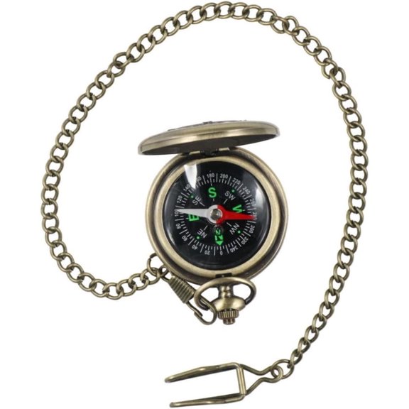 Pocket Compass with Hanging Chain, Vintage Zinc Alloy Flip Cover Compass Pocket Watch, Outdoor Mountaineering Navigation Tool for Hiking Camping