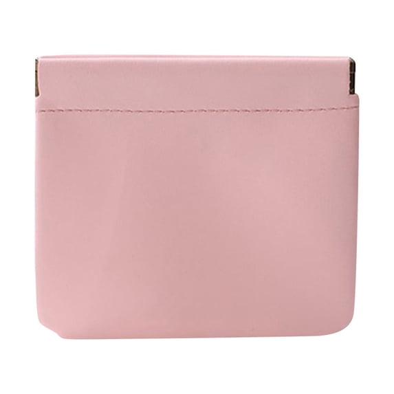 Pocket Cosmetic Bag, Auto Close Squeeze Leather Makeup Pouch Travel Toiletry Organizer Portable Jewelry Case Small Coin Purse Handheld Beauty Storage Pouch 4.33x4.72in Pink