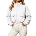 thumbnail image 1 of Pocket Cropped Hoodies for Women Zip Up Long Sleeve Trendy Pullovers Tops Cinched Waist Solid Hooded Sweatshirts Standing Neck Basic 2026 Fall Shopping Wear, 1 of 4