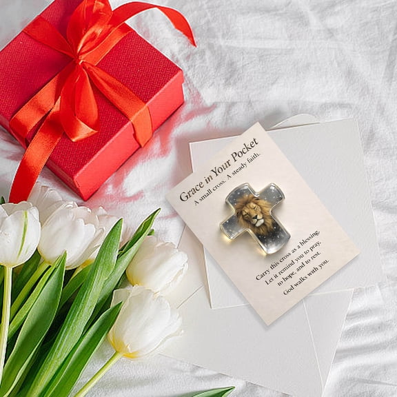 Pocket Cross Gift, Blessing Crystal Cross Pocket Hug With Cards, Acrylic Cross Shaped Figurine Charm Gifts for Friends Family(D)