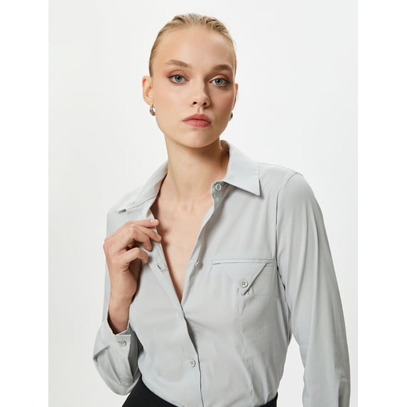 Pocket Detail Buttoned Long Sleeve Shirt