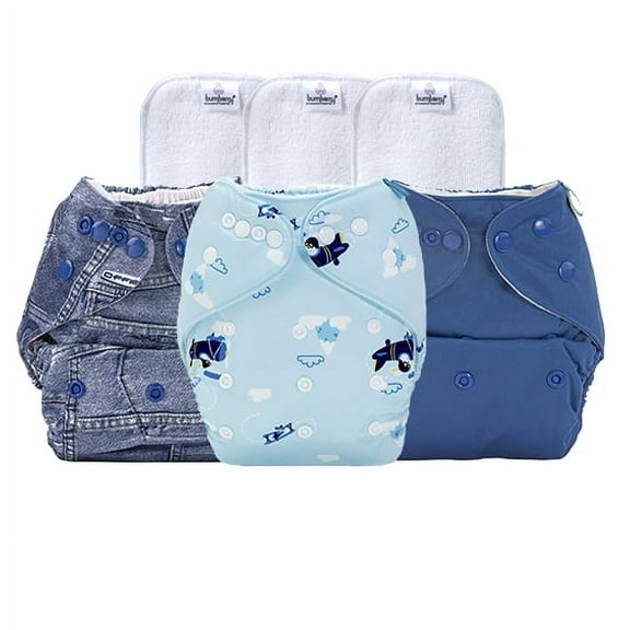 Pocket Diaper Active Baby Helicopter, Jeans, Deep blue combo (3pcs Pack) (3-36 Months)