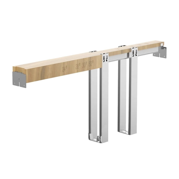 Pocket Door Frame Kit 24-32 Inch, 80 Inch, Soft Close, Sliding Door Hardware Kit, Galvanized Steel, Space Saving, Easy Install for Bedroom, Living Room