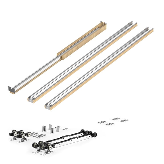 Pocket Door Frame Kit with Soft-Close Mechanism, 48-72 Inch Wide 80 Inch High, Smooth Quiet Sliding, Easy Installation for Living Room, Wood and Steel
