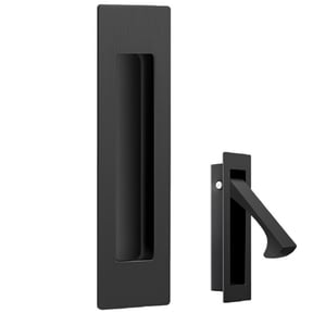 Stainless Steel Push-Pop Pocket Door Handle, Flush Recessed Finger Pull with Brushed Black Finish, Spring-Loaded Sliding Gate Hardware, 3.15x0.87" Compact Design for Modern Home