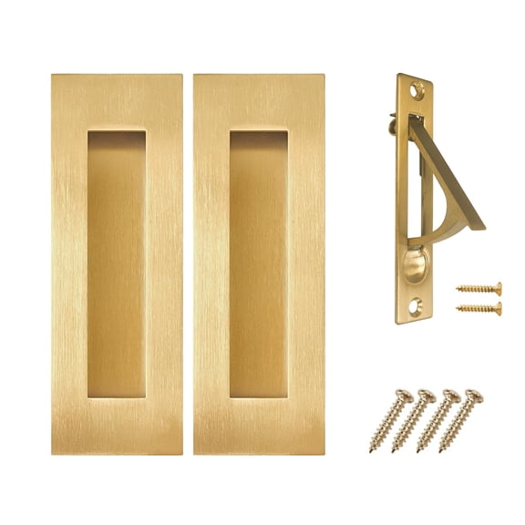 Pocket Door Handles and Edge Pull Brushed Brass, 6Inch Handles Hardware Latch,Recessed Finger Flush Pulls,for Closet,Sliding,Barn Door