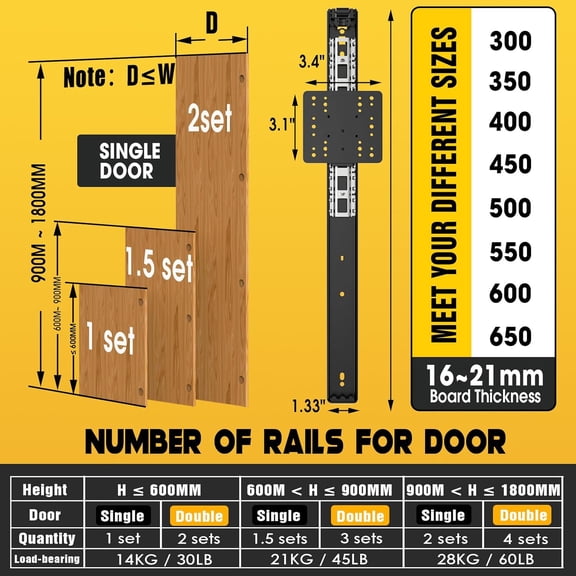 Pocket Door Hardware Slide Kit - Heavy Duty Hidden Sliding & Pivot Hinge System with Magnetic Catches, Soft Close Retractable Cabinet Door Slides for Wardrobe, Kitchen & Recessed Doors(16in,Set 1)