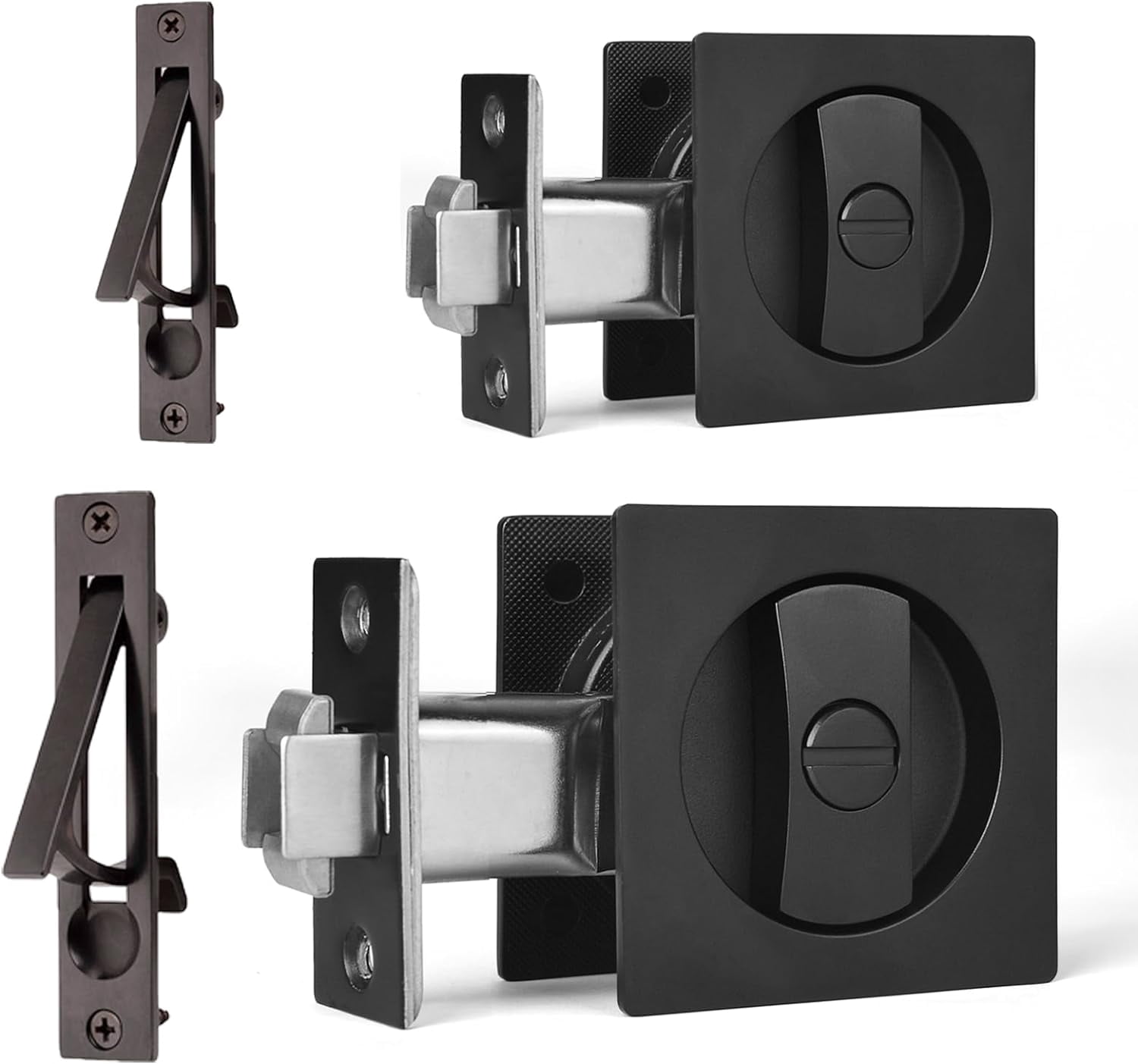 Dontay Pocket Door Lock Set - Brushed Nickel, 2 Pack, Privacy Latch For 1 3/8 To 2 3/16 Inch Doors