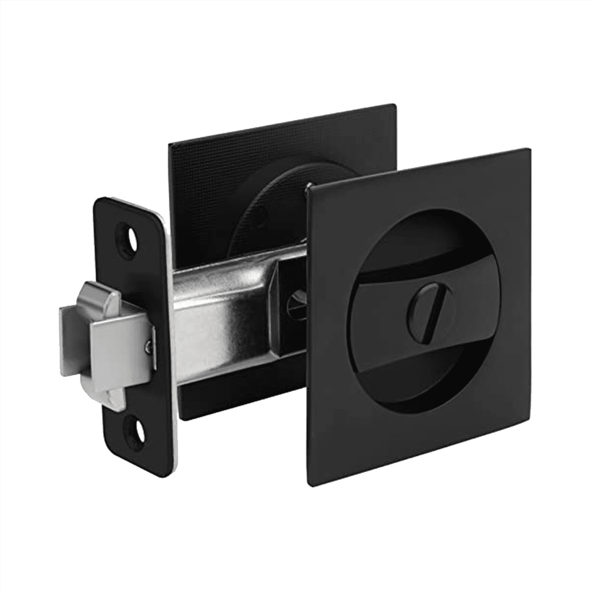 Pocket Door Lock, Matte Black Privacy Square Hardware