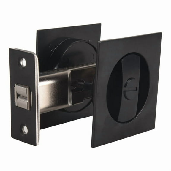 Pocket Door Lock, Matte Black Contemporary Privacy Square Hardware, Sliding Lock