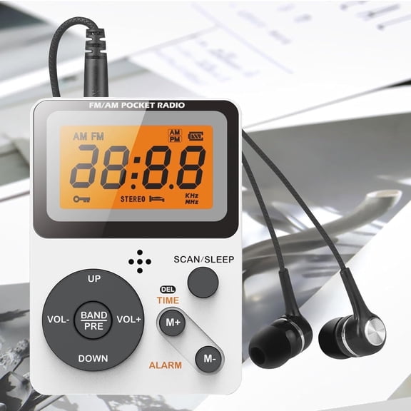 Pocket AM FM Radio Portable with Stereo Earphone, Battery Operated Radio by 2 AAA, Manual Preset, Large Screen, Lock Key Walkman Radio, Sleep Timer, Mini Radio, Digital Radio(No Speaker)