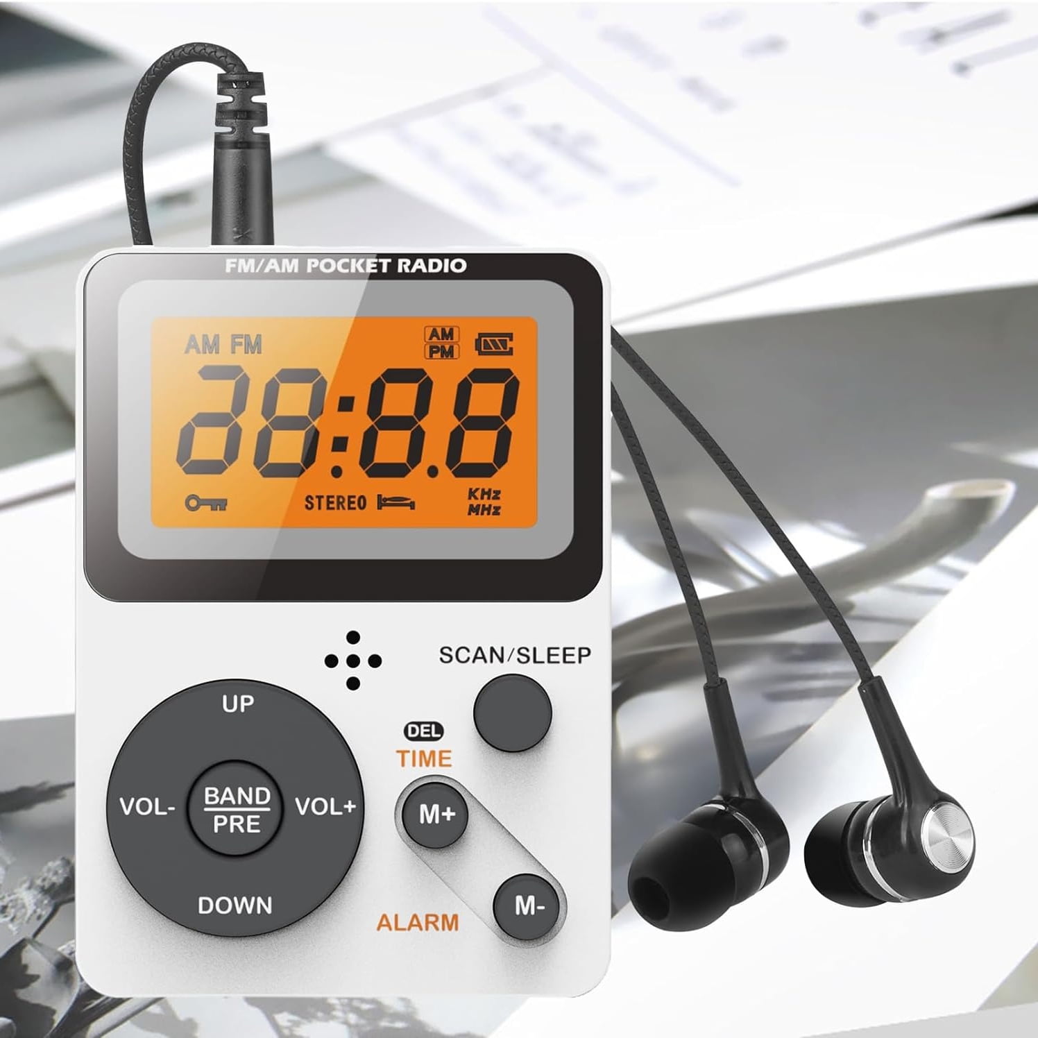 Pocket AM FM Radio Portable with Stereo Earphone, Battery Operated Radio by 2 AAA, Manual Preset, Large Screen, Lock Key Walkman Radio, Sleep Timer, Mini Radio, Digital Radio(No Speaker)