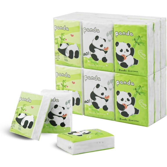 Pocket Facial Tissue - Travel Size Bulk Pack, Pattern Packs, Mini Cute Disposable Handkerchief for Outing, Wedding, Party Favors - 3 Ply, 8 Sheets (27 Pack) (Panda)