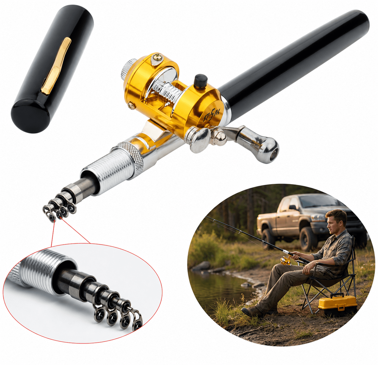 Telescopic Fishing Rod, Mini Fishing Pole with Reel, Portable Pen-Style ...