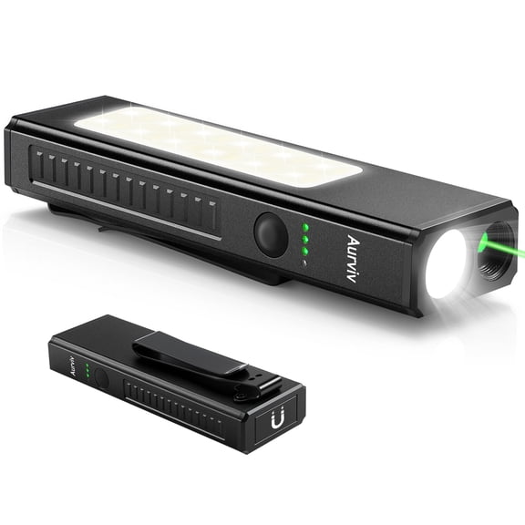 Pocket Flashlight, Rechargeable Work Light with Green Beam & Side Floodlight,Flashlight with Display for Maintenance & Technicians