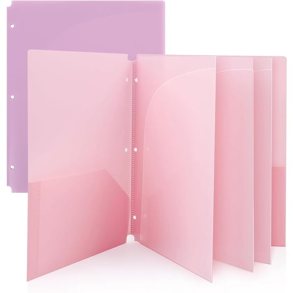Pocket Folders, 2 Pockets and 3 Dividers, Letter Size Fits 3-Ring Binders School Folders for Students & Office Use Pink & Purple