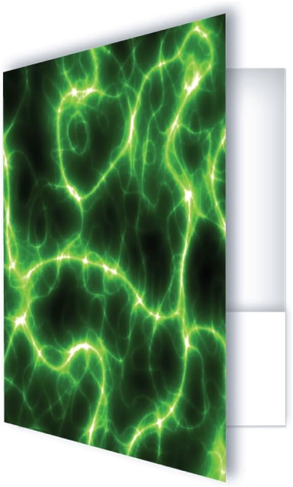 Pocket Folders, Full Color Printed with Pockets, Thick Presentation Folder – for School, Business & Events - 5 Pack (Green Lightning)