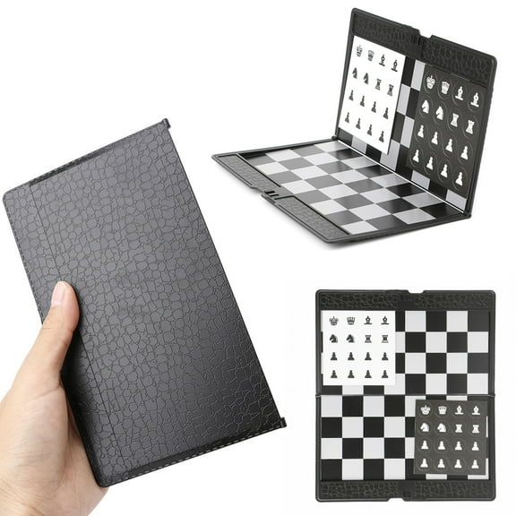 Pocket Folding Magnetic International Chess Set Board Checkers Traveler Plane