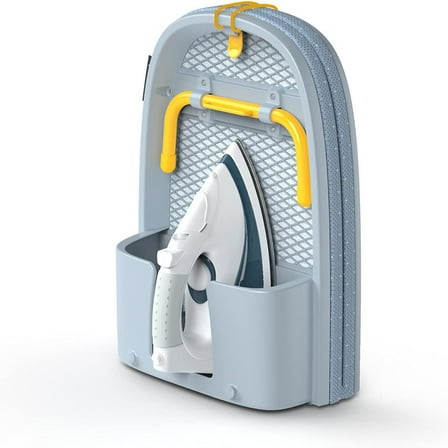 Pocket Folding Tabletop Ironing Board with Iron Holder and wall mount, Compact Space-Saving , Grey/Yellow