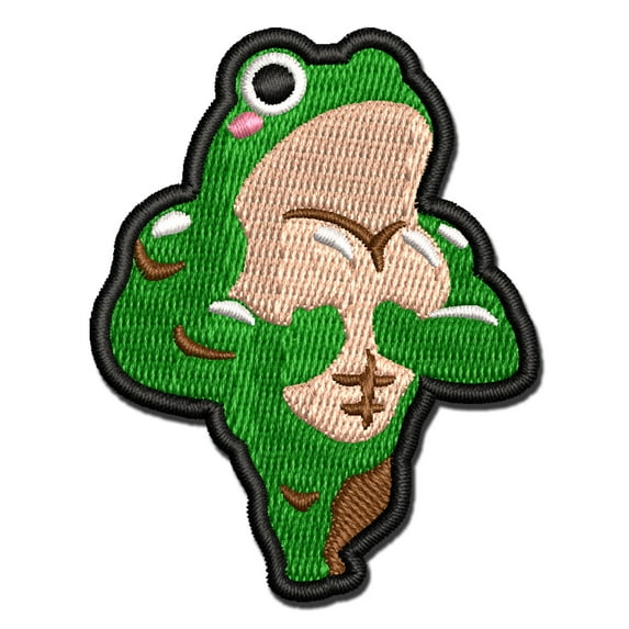 Pocket Frog Buff Muscles Funny Applique Multi-Color Embroidered Iron-On Patch - 3.5 Inch Large