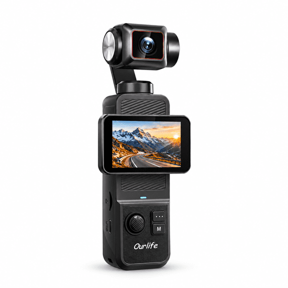 Pocket Gimbal Camera with Rotatable Touch Screen, Handheld Vlog Camera, 64GB Card, 4K EIS Stabilization, 122 Wide Angle, Tripod, Webcam, Black.