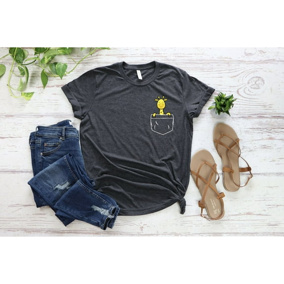 Pocket Giraffe Shirt, Pocket Tee, Giraffe Shirt, Animal Lover Tee, Giraffe Birthday Shirt, Cute Giraffe Shirt, Gifts for Her, Winter Holiday Gift Tshirt All Size S-5XL