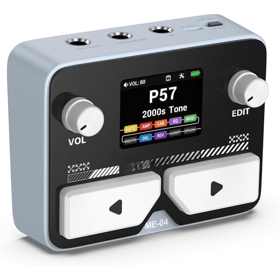 Pocket Guitar Multi Effects Pedal, with 125 Effects, 99 Presets, 30 Amp Modeling, IR Loaders, Looper 100 Drum Rhythms BT Audio USB OTG Support Rechargeable Guitar Effects Processor (Gray)