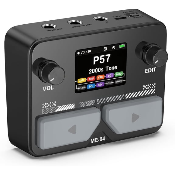 Pocket Guitar Multi Effects Pedal, with 125 Effects, 99 Presets, 30 Amp Modeling, IR Loaders, Looper 100 Drum Rhythms BT Audio USB OTG Support Rechargeable Guitar Effects Processor (Black)