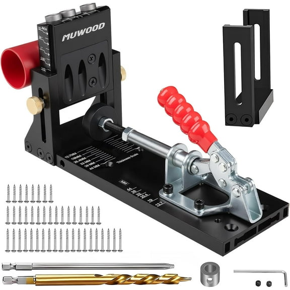 Pocket Hole Jig, Adjustable Jig Pocket Hole System, Woodworking Tools for Strong Joints, Adjustable Drill Guides for Materials 12-42mm Thick (HJ01)