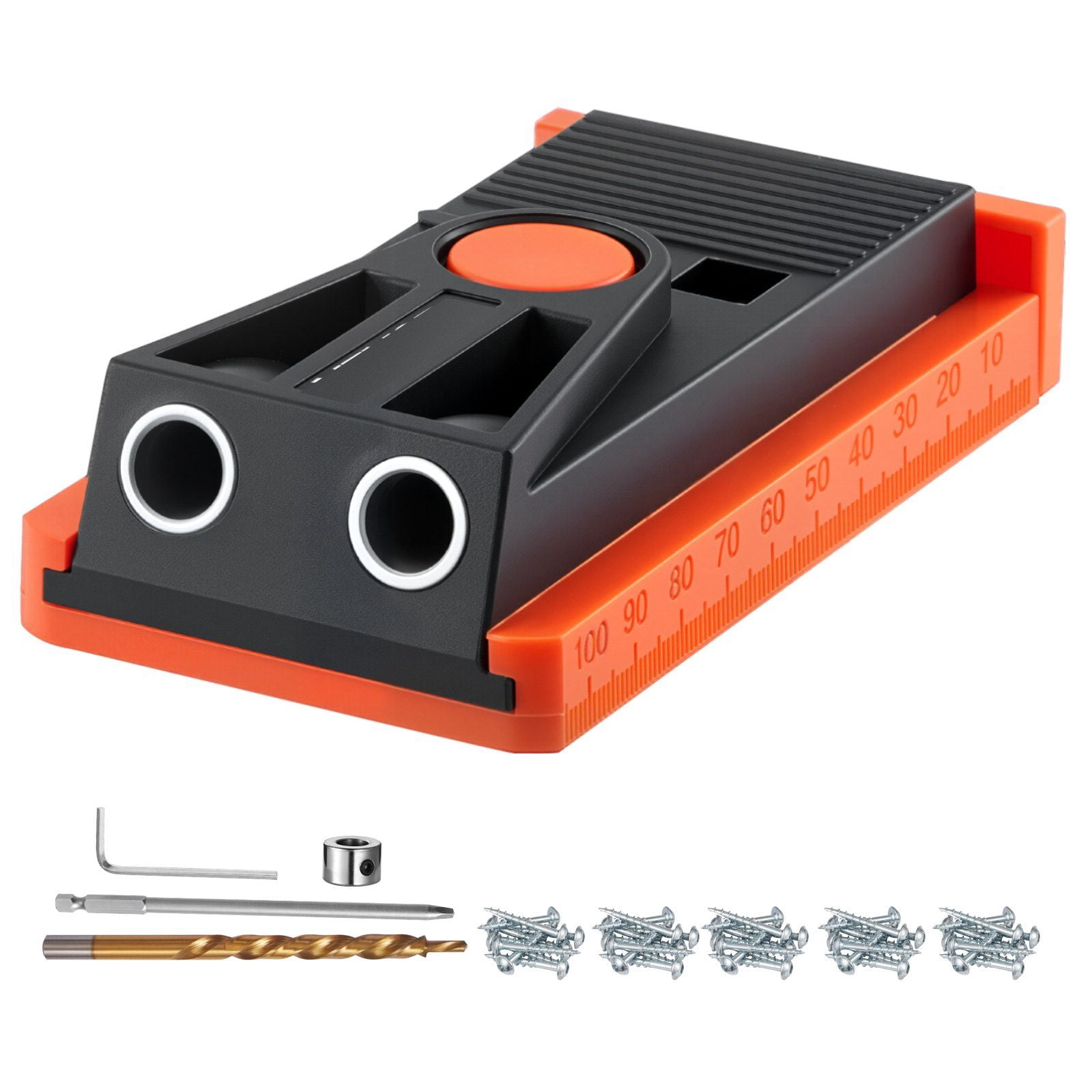 Pocket Hole Jig Kit Adjustable 0.5 to 1.5 Inch with Step Drill Hex Wrench Drill Stop Ring Square Drive Bit Screws Reinforced Nylon Frame for Woodworking